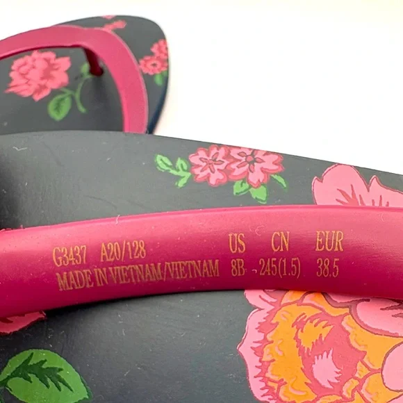 Coach Black and Burgundy with Pink Floral Flip Flop Sandals 8 - Picture 9 of 9